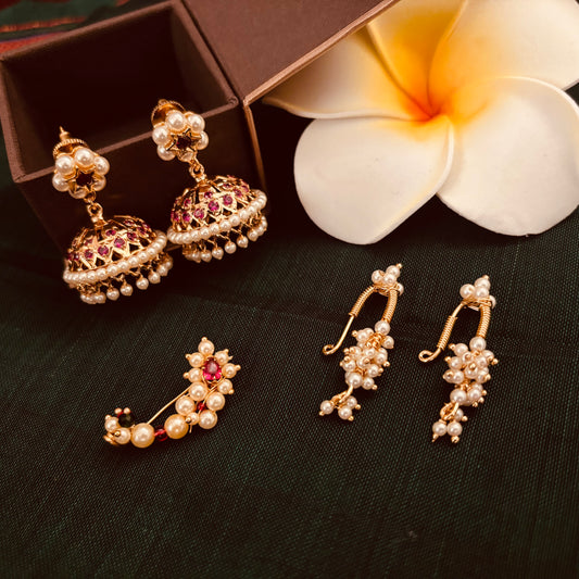 मोती नथ, कर्णफुल झुबे व चापाची बुगडी