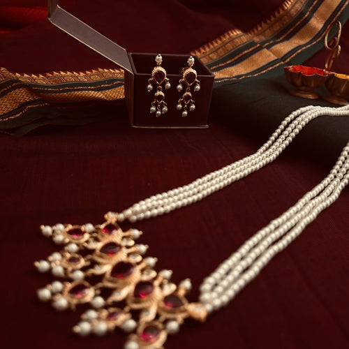 Tanmani & Earrings| Long Necklace Set | Sonsala | तन्मणी + कानातले