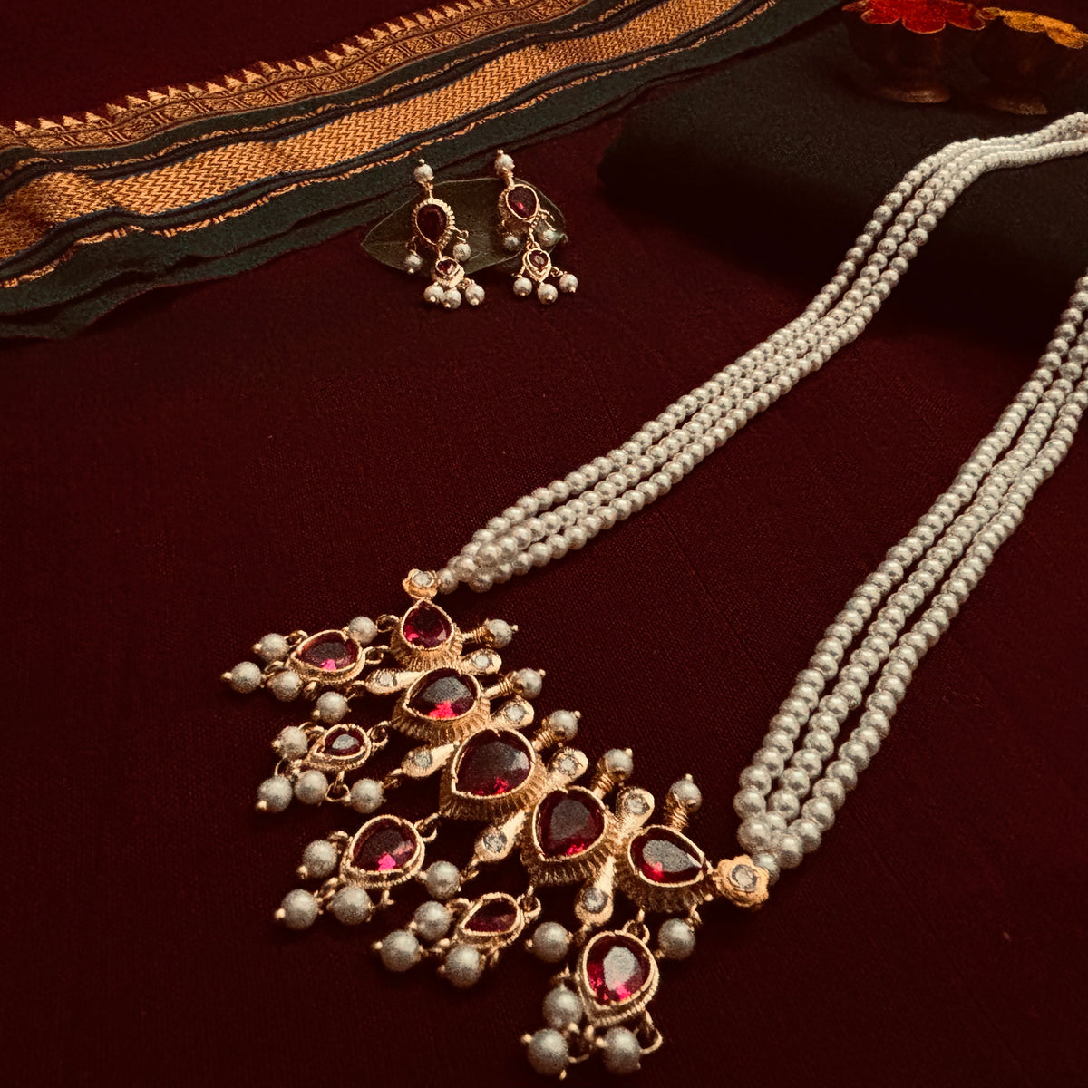 Tanmani & Earrings| Long Necklace Set | Sonsala | तन्मणी + कानातले