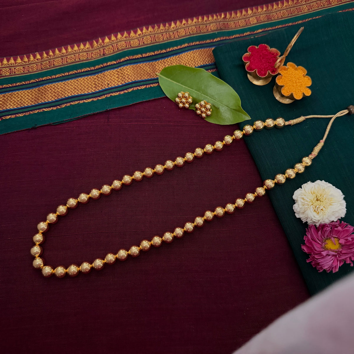 Ekdani & Earrings| Long Necklace Set | Sonsala | एकदाणी + कुडी