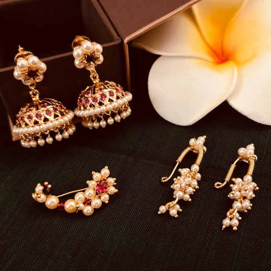 मोती नथ, कर्णफुल झुबे व चापाची बुगडी